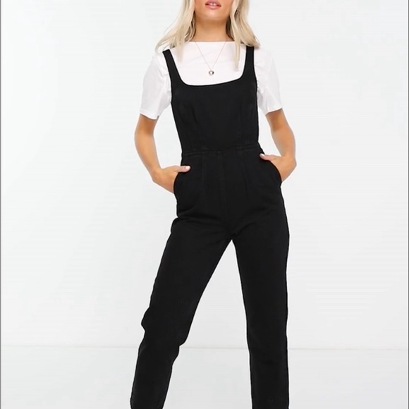 TOPSHOP BLACK DENIM SQUARE-NECK JUMPSUIT | PETITE - Picture 2 of 7